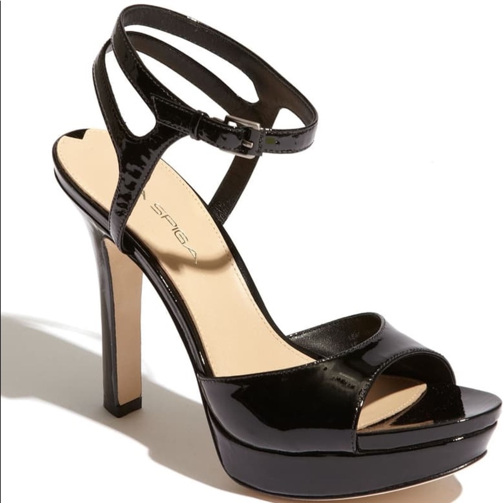 Via Spiga Brooke Black Patent Leather Heels